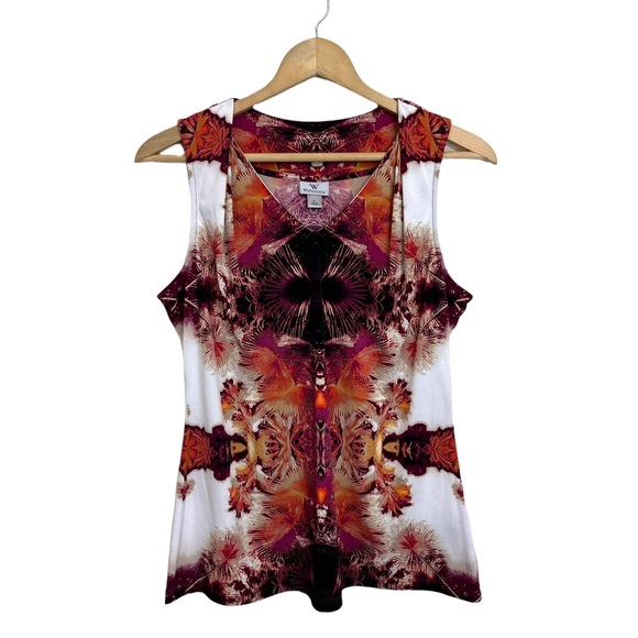 Worthington Size Large Top Blouse Abstract Print Sleeveless V-Neck - Picture 1 of 7